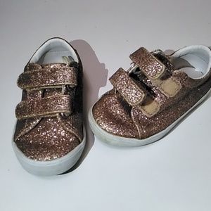 Janie and Jack Rose Gold Sparkle Glitter Velcro Strap Tennis Shoes Sz 5 Toddler
